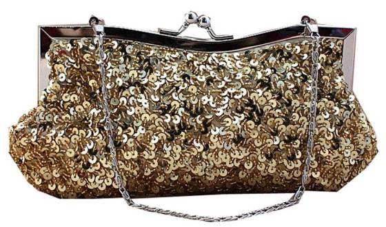 Gold Fully Sequined Bridal Wedding Clutch Purse With Chain String