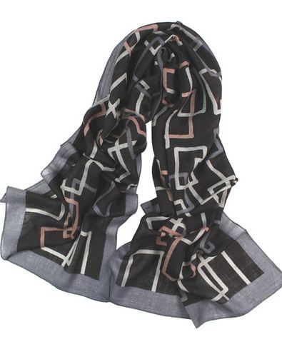 Black & Dark Gray Abstract Print 100% Wool Pashmina Scarf Shawl Wrap