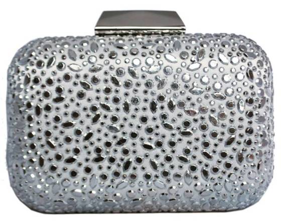  White Bridal Sequin Crystal Hard Box Cocktail Clutch Purse