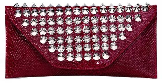 Red Faux Patent Leather Envelope Cocktail Evening Clutch Purse With Metal Studs